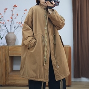 工装风韩版中长款棉服女 宽松大码抽绳收腰加厚保暖夹克外套棉衣