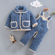 婴儿棉衣加厚睡衣冬季背带套装宝宝冬装加绒棉袄男童法兰绒家居服