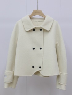 双面羊绒大衣 韩版纯色小翻领短款 双排扣品质加厚羊毛外套