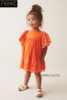 英国Next女童橙镂空刺绣宽松连衣裙洋装全棉裙子462-849