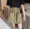 欧货军绿色工装半身裙女春季新款抽绳松紧高腰大口袋百搭显瘦短裙