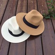夏季可折叠黑白平宽檐男女，亲子草帽巴拿马礼帽，遮阳帽子情侣沙滩帽