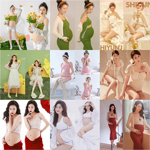 孕妇摄影拍照服装小清新性感，修身针织孕妈大肚照唯美在家拍