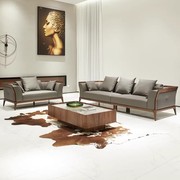 新中式北美黑胡桃木真皮沙发组合意式轻奢大平层北欧别墅实木家具