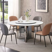 高端白色岩板圆餐桌家用桌，现代简约意式极简圆形餐桌椅组合带转盘