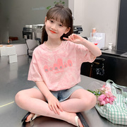 女童短袖t恤2024夏季儿童洋气韩版半袖女大童扎染夏装体恤潮