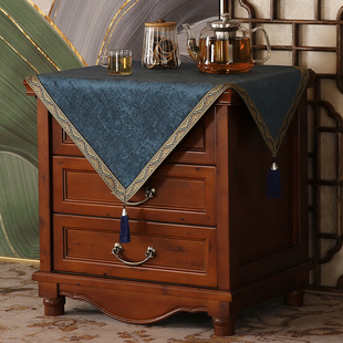 轻奢优雅厚重床头柜桌布旗新中式正方形布艺冰箱盖布茶几防尘盖巾