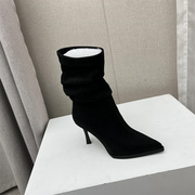 品牌撤柜女鞋22秋款法式尖头细高跟弹力靴瘦瘦靴时装靴女短靴
