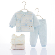 新生儿秋冬保暖套装系带好穿脱宝宝衣服婴儿双层护肚打底居家内衣