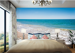大型壁纸定制高清大海壁画大海沙滩海景客厅沙发餐厅电视背景墙