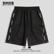bmob美式休闲麂皮绒短裤，印花拼接设计感小众，男夏季潮牌运动五分裤