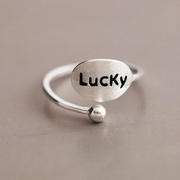 冷淡风简约设计S925纯银lucky字母 开口戒英文好运个性女戒指环潮