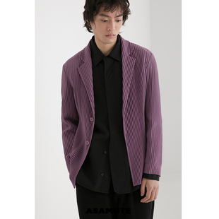 asamute丨日系宅制褶皱西装，外套宽松休闲肌理，感紫色西装套装jd212