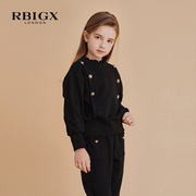 rbigx瑞比克童装秋季纯棉，双排扣打底衫，长袖圆领套头女童卫衣