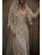 yuai鱼尾轻婚纱新娘法式复古蕾丝，长袖高级质感，出门迎宾礼服女