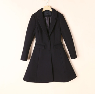 欧系列os力女秋冬黑色大衣，收腰裙摆型显瘦气质中长款ol外套