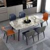 奢式意现代简约餐桌椅子小户型家用餐桌欧式亮光岩板餐桌椅子组合