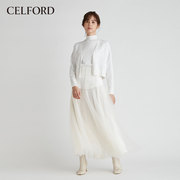 CELFORD2023春夏 清新拼接薄纱百褶高腰半身裙女CWFS231002