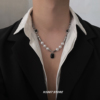 珍珠黑宝石钛钢项链女小众设计感高级锁骨链男毛衣链2024年潮