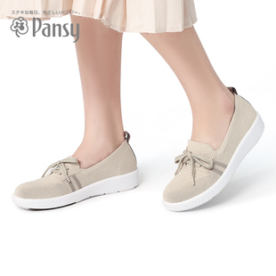 pansy日本单鞋轻便透气小白鞋女懒人，妈妈鞋一脚蹬女鞋夏季健步鞋