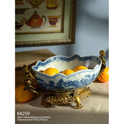 欧式复古黄铜天使果盆陶瓷果碗别墅客厅茶几餐桌装饰果盘摆件