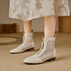 2024网纱女靴子平跟女鞋，米白色真皮镂空凉靴夏季短靴40码舒适