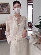 新中式国风女装2023高端气质白色盘扣衬衫套装裤夏装奢华大牌