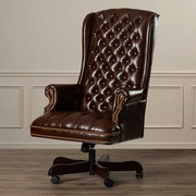 欧式电脑椅家用舒适书椅实木真皮办公大班椅高靠背豪华高端老板椅