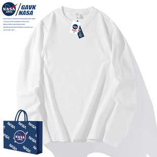 NASA GAVK2023春秋季百搭纯棉男女同款潮流修身长袖T恤纯色