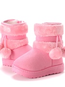 女童时尚洋气毛毛鞋粉色公主中筒雪地靴女冬季款加绒儿童女孩棉靴