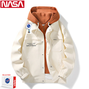 NASA联名连帽假两件棒球服外套单排扣男士春秋季宽松情侣夹克