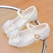 公主鞋女童白色高跟鞋，春秋季皮鞋，儿童鞋小女孩舞台演出水晶鞋