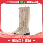 日本直邮Attagirl 5.5cm 后跟针织材质系带长靴（乳白色）