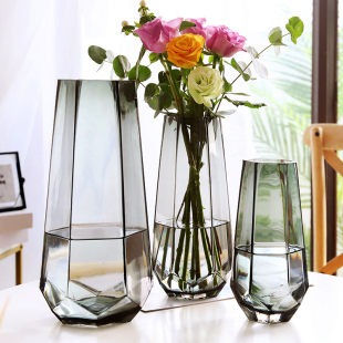 北欧简约创意玻璃花瓶透明罗马柱式花器客厅餐桌插花花瓶装饰摆件