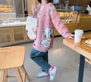 兔美善韩国女装 21秋冬 甜美黛丝减龄学院风毛衣外套开衫