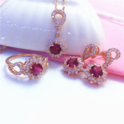 太太珠宝纯俄罗斯585紫金韩版秀气锆石宝石套装14k玫瑰金项链