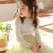 春季韩版童装女童蕾丝花边t恤花边长袖，打底衫百搭上衣女宝宝纯色