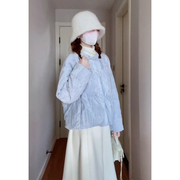 新中式蓝色棉袄外套女2023冬季小个子设计感保暖加厚棉服上衣