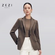 zezi羊毛西装外套女黑色高端针织西服高级感弹力修身通勤上衣