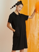 XINSILU新思路女装夏装时尚黑色连帽H型减龄卫衣式女连衣裙