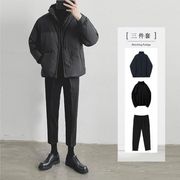 棉衣套装男冬季加厚韩版潮牌轻熟短款棉服外套保暖冬装棉袄三件套