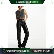 香港直邮潮奢asos女士，设计长筒仿皮，直筒裤子(黑色)