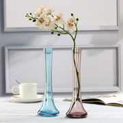 花瓶摆件客厅插花透明玻璃，花瓶细长小口北欧玫瑰百合迷你水养花瓶