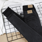 冬季烟灰色牛仔裤，女加绒加厚2024秋季高腰显瘦黑色，紧身小脚裤