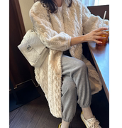 名媛风高级感大衣韩国2023冬女装复古麻花纹长款人造毛毛外套