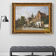 欧式建筑风景油画喷绘定制大客厅装饰画卧室有框挂画欧洲街景壁画