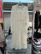 欧洲站2024春季圆领拼珍珠褶皱设计蕾丝镂空连衣裙两件套5501