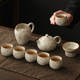 汝窑功夫茶具套装2024家用陶瓷茶壶茶杯茶壶茶盘轻奢家用泡茶