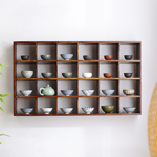 泰吉利实木博古架中式壁挂茶壶展示架茶室茶杯置物架茶桌小多宝阁