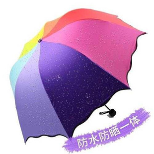 彩虹伞黑胶防紫外线太阳伞，女防晒遮阳伞，折叠韩国拱形公主伞蘑菇伞